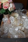 Box of glass ware & ceramics to include decanters