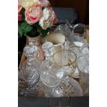 Box of glass ware & ceramics to include decanters