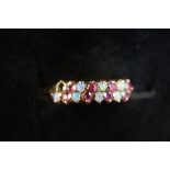 9ct Gold ring set with ruby & opal Size P (1 opal missing)