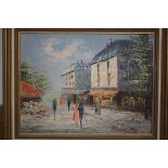 Oil on board town scene signed Garber