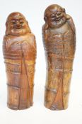 2 Large carved wooden buddha figures Largest 47 cm