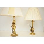 2 brass table lamps with shades