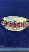 9ct Gold ring set with red garnets & diamonds Size