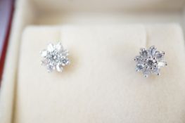 Pair of 18ct White gold cluster diamond earrings b