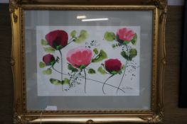 Modern art watercolour colour of rose signed G Pic
