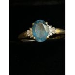 9ct Gold ring set with aquamarine & diamonds Size