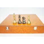 Good quality complete metal chess set with walnut