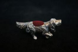 Silver pointer dog pin cushion