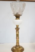 Brass & milk glass oil lamp
