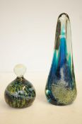 2 Blue & yellow Mdina paperweights Largest signed