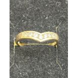 9ct Gold wishbone ring set with cz stones Size O 1