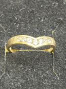 9ct Gold wishbone ring set with cz stones Size O 1