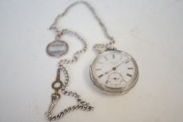 Silver pocket watch together with double Albert &