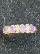 9ct Gold ring amethyst & diamond Size O 2.4g