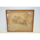 Framed hog ink drawing signed H J 1794