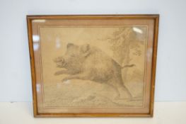 Framed hog ink drawing signed H J 1794