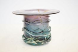 Mdina purple & blue top hat vase signed with trade