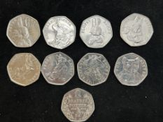 Collection of Beatrix Potter 50p coins - 4.50GBP i