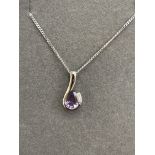 9ct White gold chain & pendant, pendant set with a