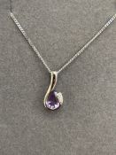 9ct White gold chain & pendant, pendant set with a