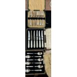 Cased flatware sets to include knife set with moth