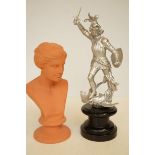 Pottery bust & Roman figure