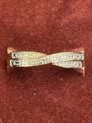 9ct Gold diamond crossover ring Size N