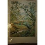 B Tomlinson watercolour forrest scene, signed lowe