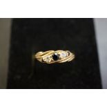 9ct Gold ring set with sapphire & cz Size N