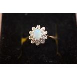 9ct Gold ring set with diamonds & mystic opal Size