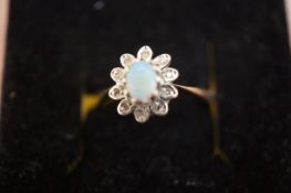 9ct Gold ring set with diamonds & mystic opal Size
