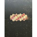 9ct Gold ring set with rubies & diamonds Size M 1.