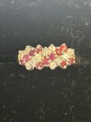 9ct Gold ring set with rubies & diamonds Size M 1.