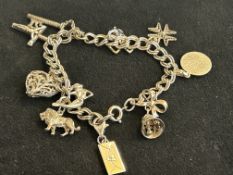Silver charm bracelet - 10 charms