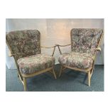 Pair of blonde Ercol chairs - 1 sun bleached