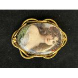 Hand painted pinch-beck portrait brooch