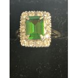 9ct Gold ring set with emerald & cz stones Size O