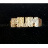 9ct gold MUM ring set with chip diamonds Size K