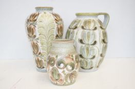 Three large Denby stoneware jug and two vases, tal