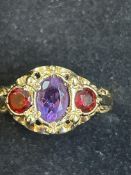 9ct gold ring set with amethyst Size S. 3.5 grams
