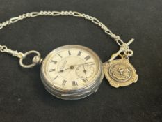 Silver pocket watch together with 1/2 albert watch