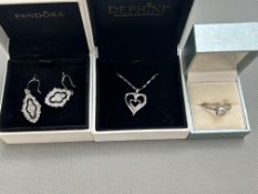 Pandora silver earrings, silver chain & pendant &