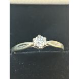 9ct White gold diamond solitaire ring Size O 1.6g