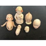 6 Old dolls heads & bodies