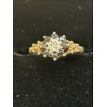 9ct Gold ring set with diamond & sapphires Size M