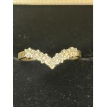 9ct Gold wishbone ring set with diamonds Size Q 1.