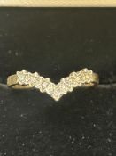 9ct Gold wishbone ring set with diamonds Size Q 1.