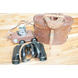 Cased binoculars & Halina vintage camera