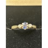 9ct Gold ring set with sapphire & diamonds Size M