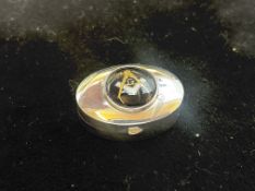 Silver oval pill box (masonic enamel)